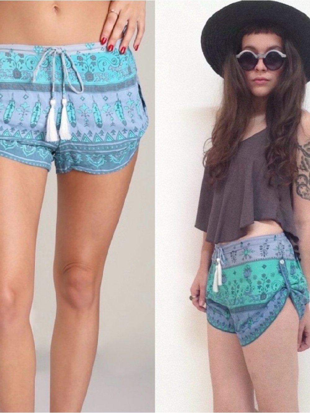 Spell Boho Tassel Drawstring Shorts - Blue & Teal Desert Wanderer 2 Pairs